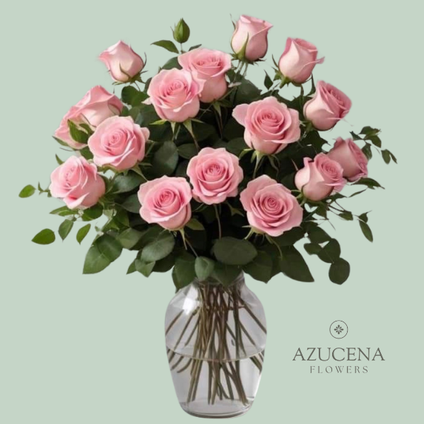 Florero con Rosas Rosadas — Azucena Florería