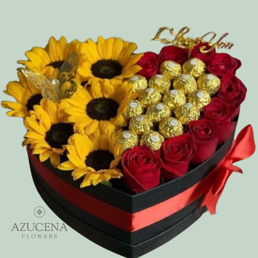 Box Premium de Rosas y Girasoles — Azucena Florería