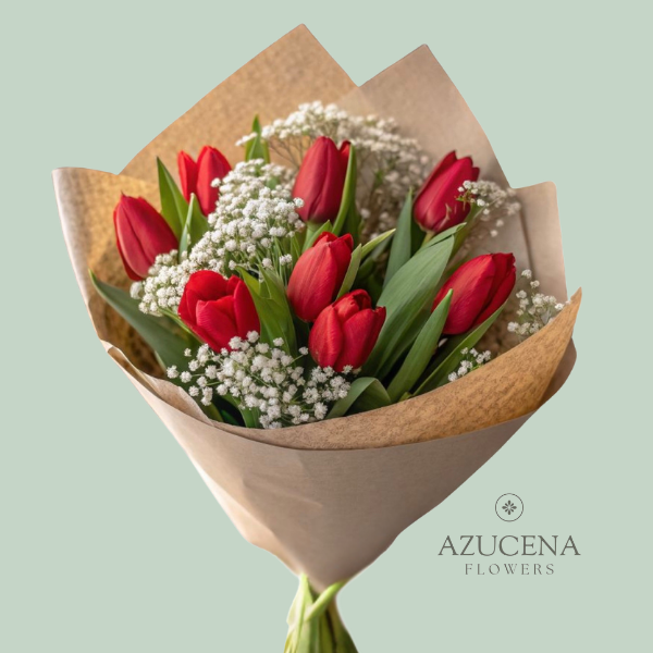 Ramo con Tulipanes Rojos — Azucena Florería