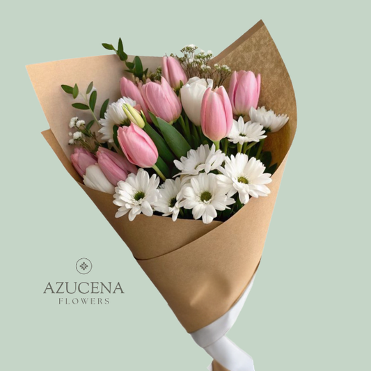 Ramo con Tulipanes Rosados — Azucena Florería