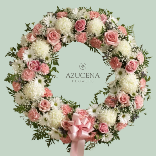Corona con Rosas Rosadas — Azucena Florería