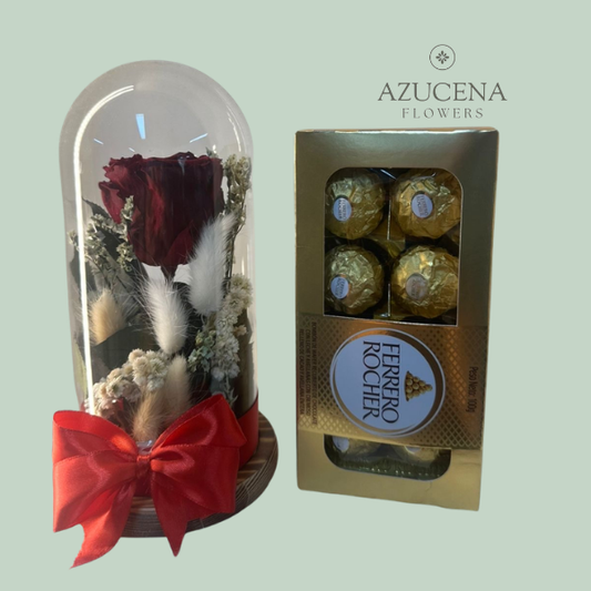 Rosa Preservada + Chocolate Ferrero Rocher de 100g — Azucena Florería