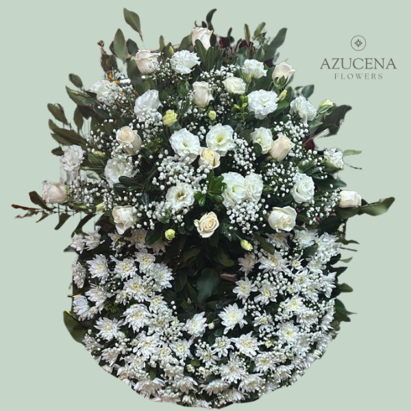 Corona de Condolencias con Flores Blancas — Azucena Florería