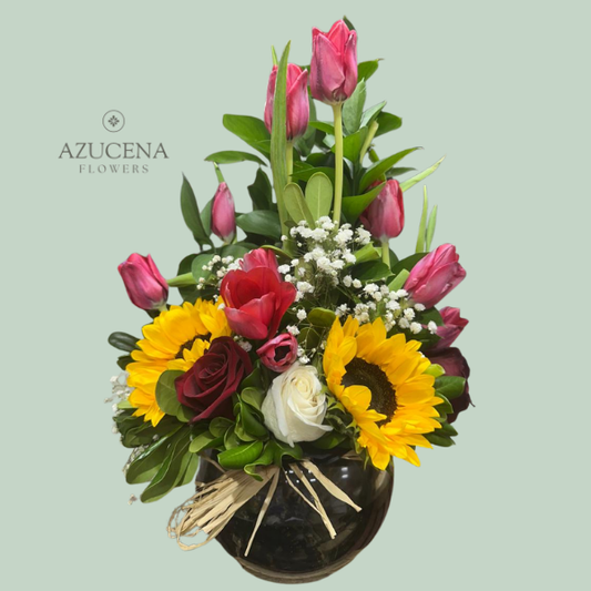 Pecera Primaveral con Tulipanes — Azucena Florería