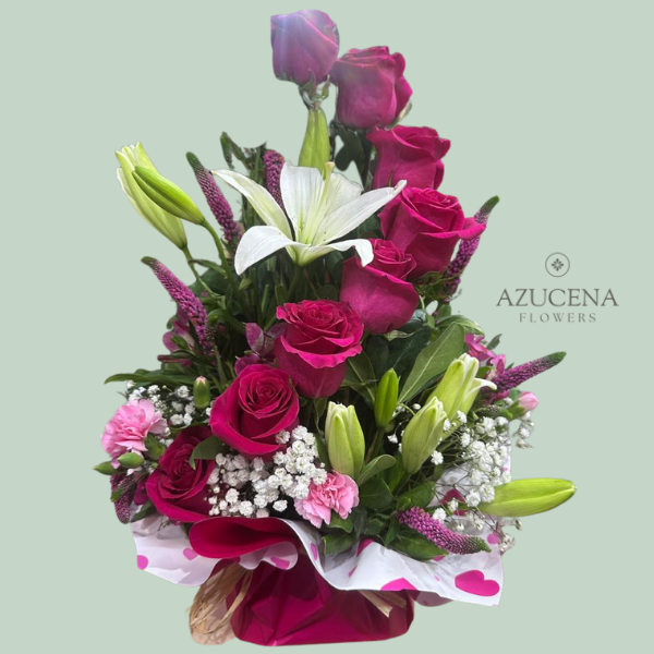 Arreglo con Rosas Fucsias — Azucena Florería