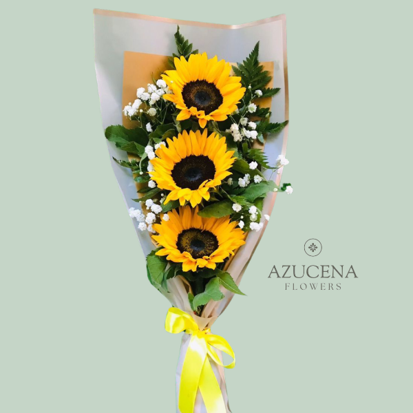 Ramo Extendido con 3 Girasoles — Azucena Florería