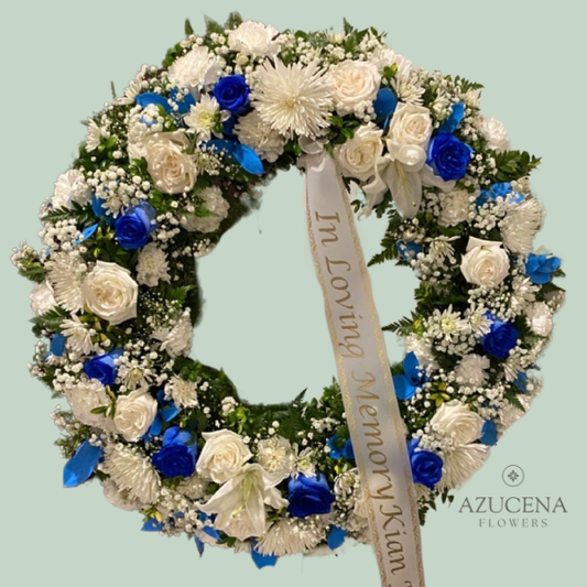 Corona en Rosas Azules — Azucena Florería