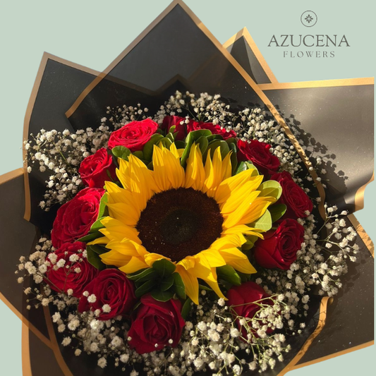 Maravilla y Rosas Rojas en Ramo — Azucena Florería