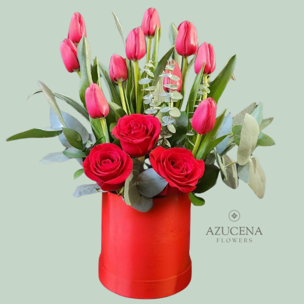 Box con Rosas y Tulipanes — Azucena Florería