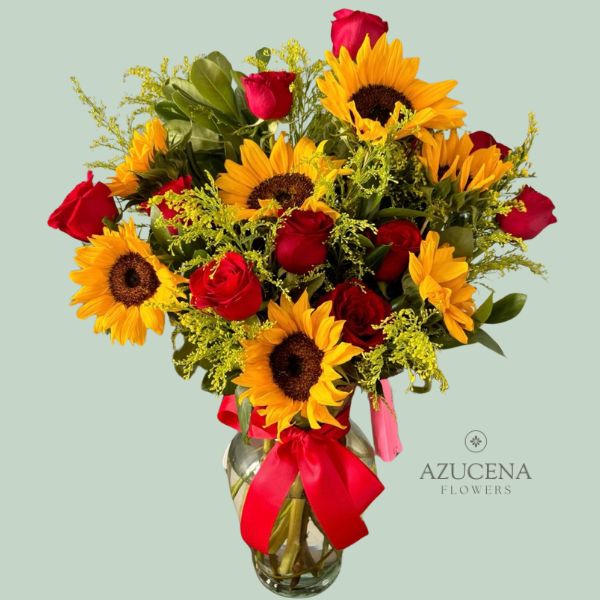 Florero con Rosas y Girasoles — Azucena Florería
