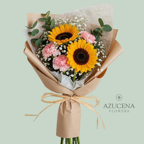 Girasoles y Claveles en Ramo — Azucena Florería