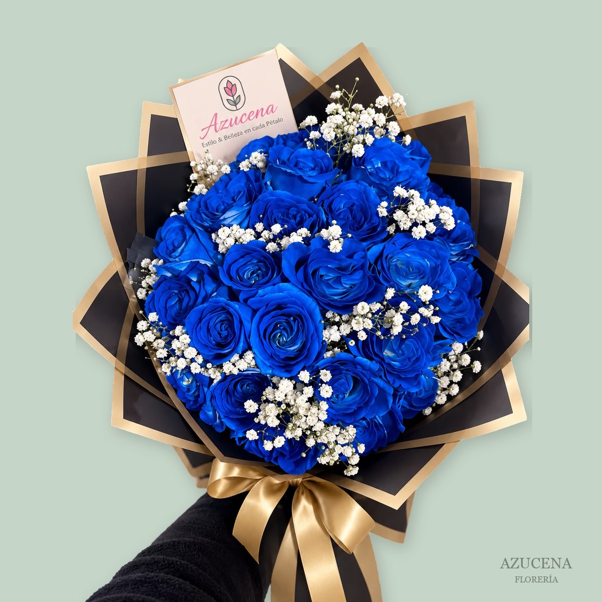 Ramo Azul de Rosas con Gipsofilia — Azucena Florería
