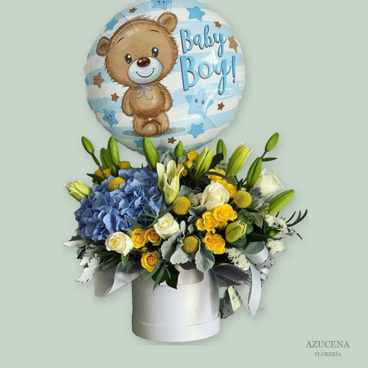 Arreglo Nacimiento Niño Premium con Globo — Azucena Florería