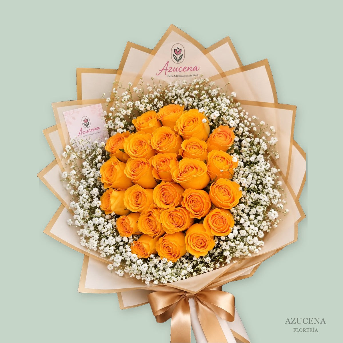 Ramo de Rosas Naranjas con Gipsofilia — Azucena Florería