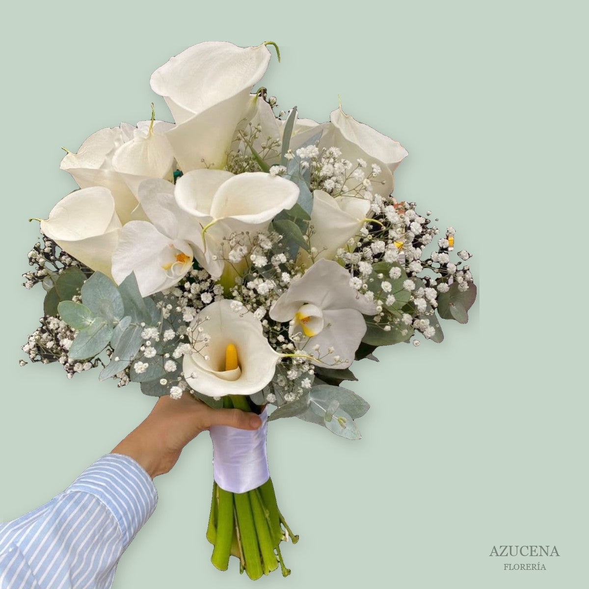 Ramo de Novia con Calas y Orquídeas — Azucena Florería