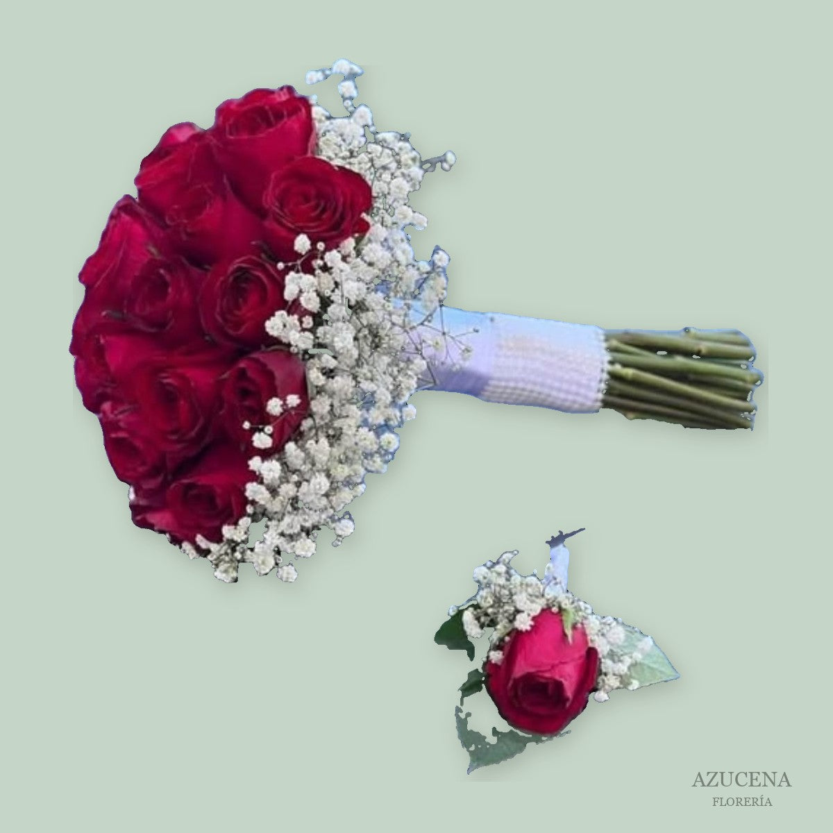 Ramo de Novia de Rosas Rojas con Gipsofilia — Azucena Florería