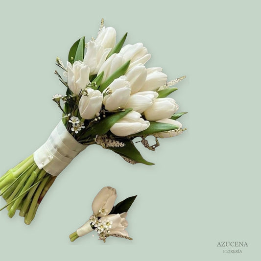 Ramo de Novia de Tulipanes Blancos — Azucena Florería