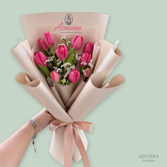 Bouquet de Tulipanes Rosados — Azucena Florería